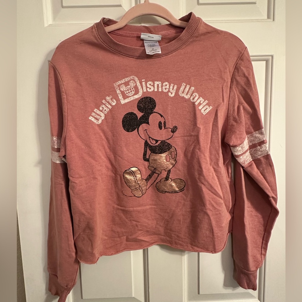 Disney Cropped Mickey Mouse Pink Sweatshirt
